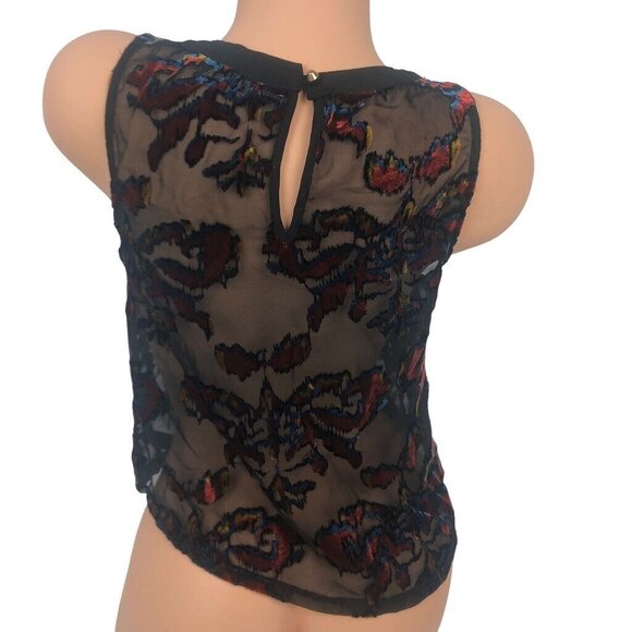 ASTR Multicolor Velvet Burnout Sheer Floral‎ Cropped Tank Top Sleeveless Size S - Picture 7 of 8
